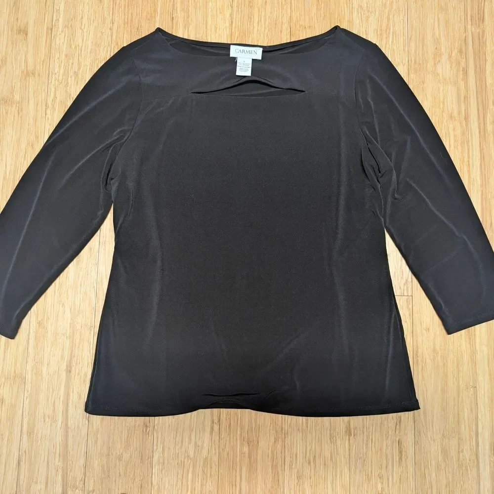 Carmen Marc Valvo Black Cutout Blouse Size L - Picture 3 of 5